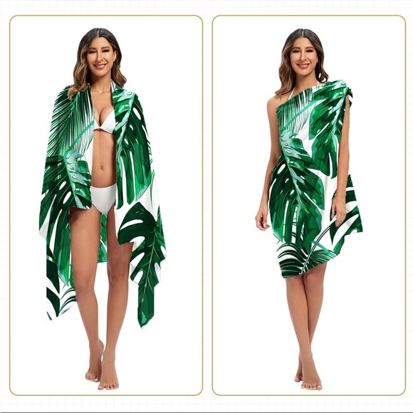 NWT Beach Sarong, Palm Leaf Sarong  Swimsuit Cover Up Pareo Shawl Wrap Skirt - Picture 1 of 8